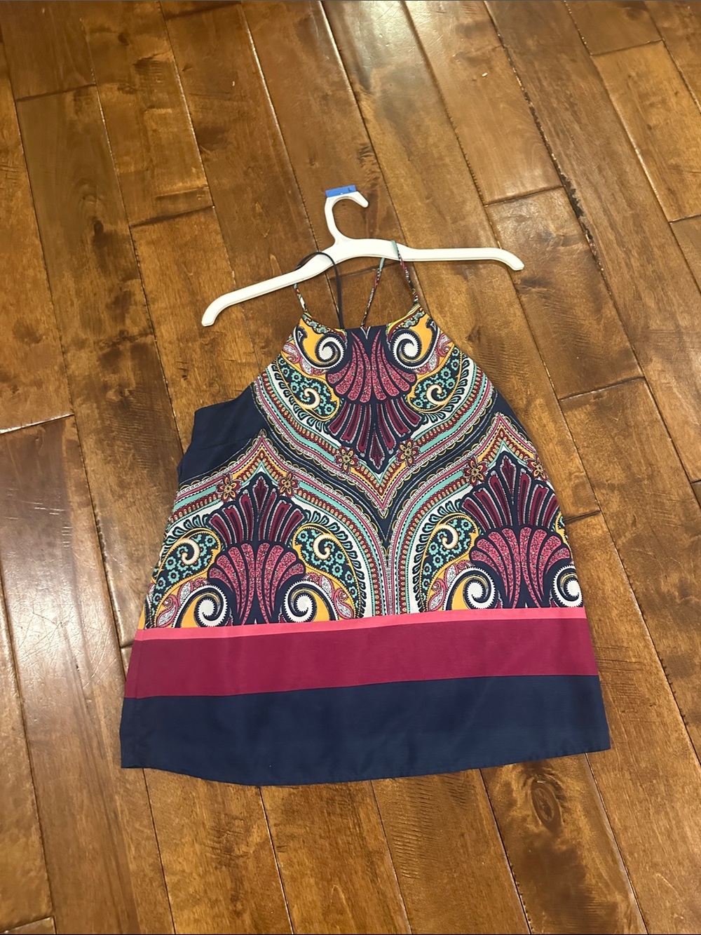 Renee C. Multicolor Paisley Print Navy Pink Tank Top